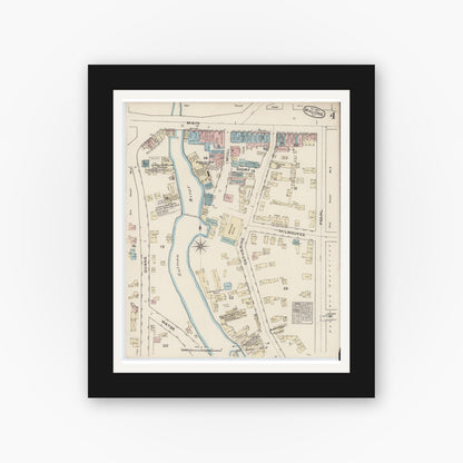 Old map wall art mockup — black gallery frame with white mat — Sanborn Fire Insurance Map from Malone, Franklin County, New York (1884), Sheet #0004