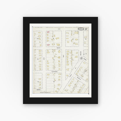 Old map wall art mockup — black gallery frame with white mat — Sanborn Fire Insurance Map from Sterling, Whiteside County, Illinois (1891), Sheet #0017