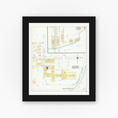 Old map wall art mockup — black gallery frame with white mat — Sanborn Fire Insurance Map from Miami, Dade County, Florida (1910), Sheet #0004