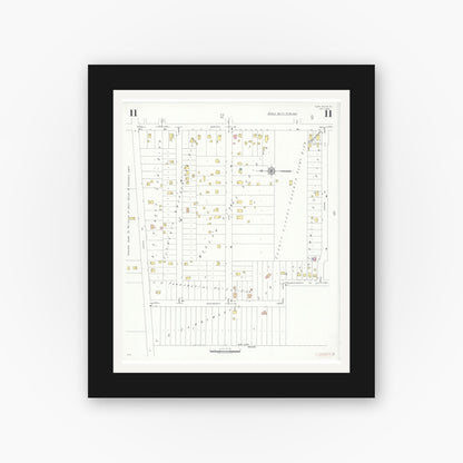 Old map wall art mockup — black gallery frame with white mat — Sanborn Fire Insurance Map from Glen Ellyn, Du Page County, Illinois (1940), Sheet #0011