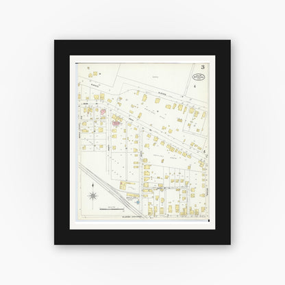 Old map wall art mockup — black gallery frame with white mat — Sanborn Fire Insurance Map from Athens, Athens County, Ohio (1907), Sheet #0003