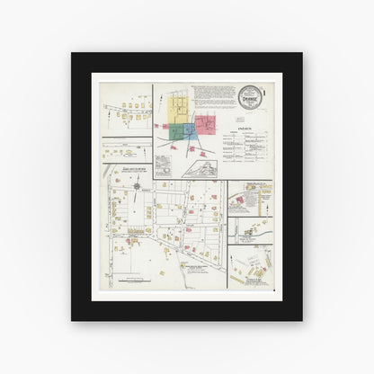 Old map wall art mockup — black gallery frame with white mat — Sanborn Fire Insurance Map from Orange, Orange County, Virginia (1919) - Complete Map Set