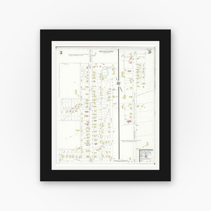 Old map wall art mockup — black gallery frame with white mat — Sanborn Fire Insurance Map from Attica, Seneca County, Ohio (1938), Sheet #0003