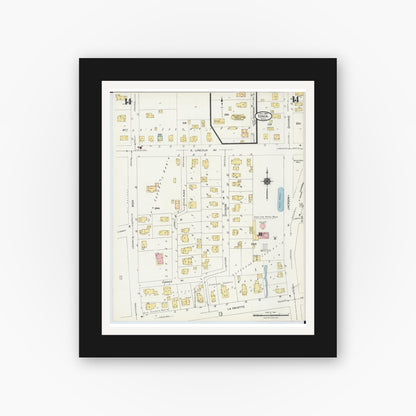 Old map wall art mockup — black gallery frame with white mat — Sanborn Fire Insurance Map from Ionia, Ionia County, Michigan (1924), Sheet #0014