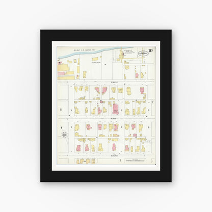 Old map wall art mockup — black gallery frame with white mat — Sanborn Fire Insurance Map from Lock Haven, Clinton County, Pennsylvania (1901), Sheet #0010
