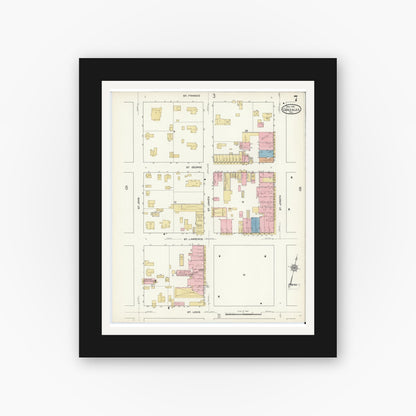 Old map wall art mockup — black gallery frame with white mat — Sanborn Fire Insurance Map from Gonzales, Gonzales County, Texas (1912), Sheet #0007