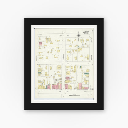Old map wall art mockup — black gallery frame with white mat — Sanborn Fire Insurance Map from Antigo, Langlade County, Wisconsin (1909), Sheet #0008