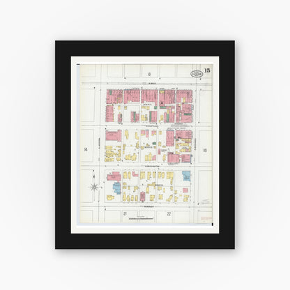 Old map wall art mockup — black gallery frame with white mat — Sanborn Fire Insurance Map from Jackson, Jackson County, Michigan (1899), Sheet #0015
