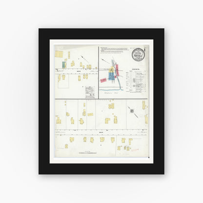 Old map wall art mockup — black gallery frame with white mat — Sanborn Fire Insurance Map from Portville, Cattaraugus County, New York (1909), Sheet #0001