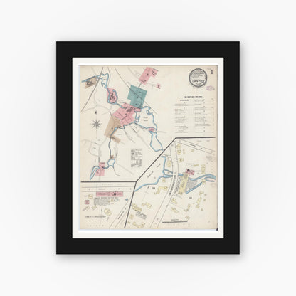 Old map wall art mockup — black gallery frame with white mat — Sanborn Fire Insurance Map from Canton, Norfolk County, Massachusetts (1885) - Complete Map Set