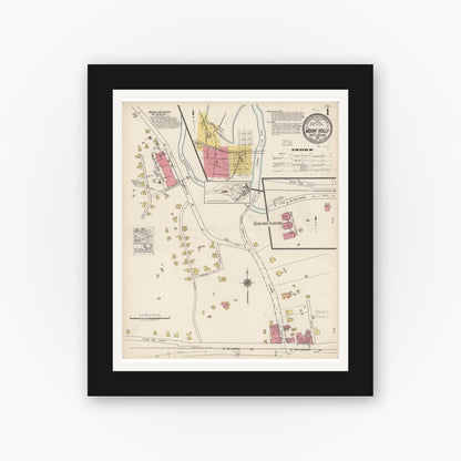 Old map wall art mockup — black gallery frame with white mat — Sanborn Fire Insurance Map from Mount Holly, Gaston County, North Carolina (1922) - Complete Map Set