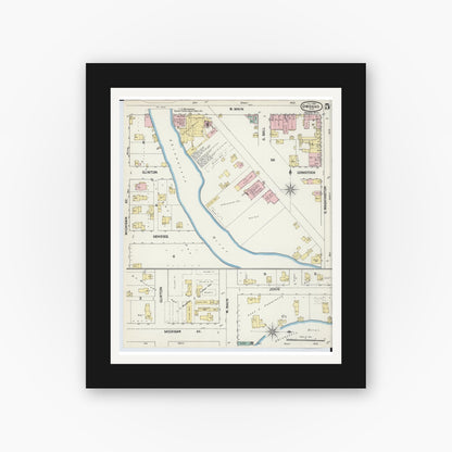 Old map wall art mockup — black gallery frame with white mat — Sanborn Fire Insurance Map from Owosso, Shiawassee County, Michigan (1890), Sheet #0005