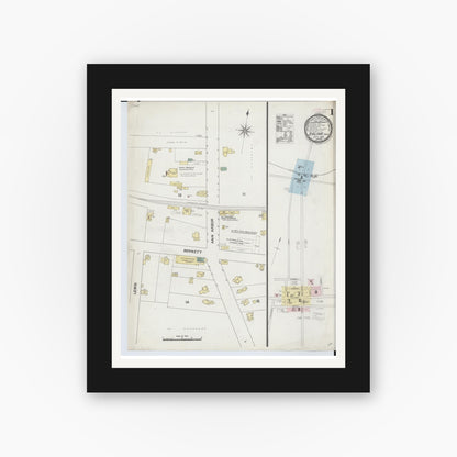 Old map wall art mockup — black gallery frame with white mat — Sanborn Fire Insurance Map from Saline, Washtenaw County, Michigan (1888) - Complete Map Set