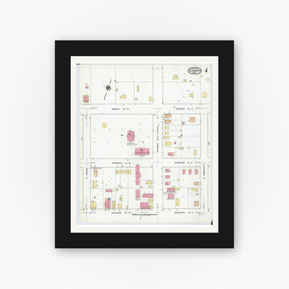 Old map wall art mockup — black gallery frame with white mat — Sanborn Fire Insurance Map from Dearborn, Wayne County, Michigan (1919), Sheet #0004