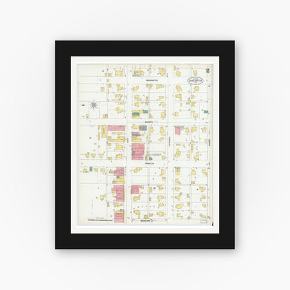 Old map wall art mockup — black gallery frame with white mat — Sanborn Fire Insurance Map from Darlington, Montgomery County, Indiana (1902), Sheet #0002