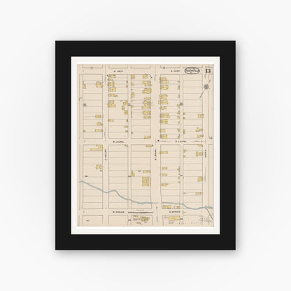 Old map wall art mockup — black gallery frame with white mat — Sanborn Fire Insurance Map from Frackville, Schuylkill County, Pennsylvania (1921), Sheet #0013