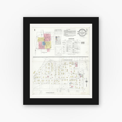 Old map wall art mockup — black gallery frame with white mat — Sanborn Fire Insurance Map from Montgomery, Le Sueur  County, Minnesota (1938) - Complete Map Set