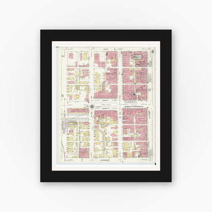 Old map wall art mockup — black gallery frame with white mat — Sanborn Fire Insurance Map from Portsmouth, Scioto County, Ohio (1911), Sheet #0004