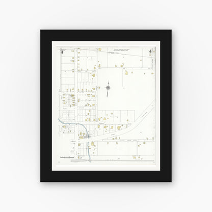 Old map wall art mockup — black gallery frame with white mat — Sanborn Fire Insurance Map from Oakwood, Leon County, Texas (1939), Sheet #0004
