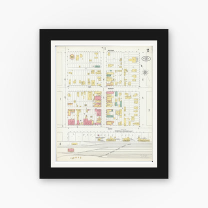 Old map wall art mockup — black gallery frame with white mat — Sanborn Fire Insurance Map from Tracy, Lyon County, Minnesota (1899), Sheet #0002