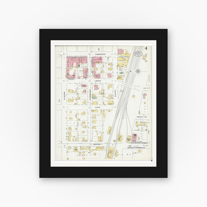 Old map wall art mockup — black gallery frame with white mat — Sanborn Fire Insurance Map from Mexico, Audrain County, Missouri (1899), Sheet #0004