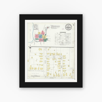 Old map wall art mockup — black gallery frame with white mat — Sanborn Fire Insurance Map from Cazenovia, Madison County, New York (1911) - Complete Map Set
