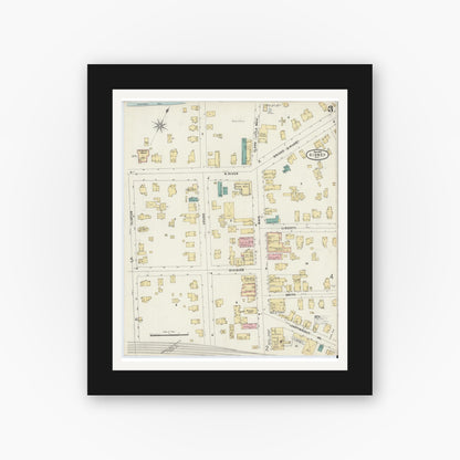 Old map wall art mockup — black gallery frame with white mat — Sanborn Fire Insurance Map from Sidney, Delaware County, New York (1897), Sheet #0003