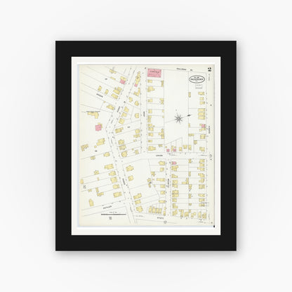 Old map wall art mockup — black gallery frame with white mat — Sanborn Fire Insurance Map from Hackensack, Bergen County, New Jersey (1908), Sheet #0002