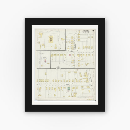 Old map wall art mockup — black gallery frame with white mat — Sanborn Fire Insurance Map from Hempstead, Nassau County, New York (1897), Sheet #0007