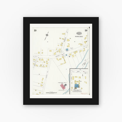 Old map wall art mockup — black gallery frame with white mat — Sanborn Fire Insurance Map from Needham, Norfolk County, Massachusetts (1926), Sheet #0019