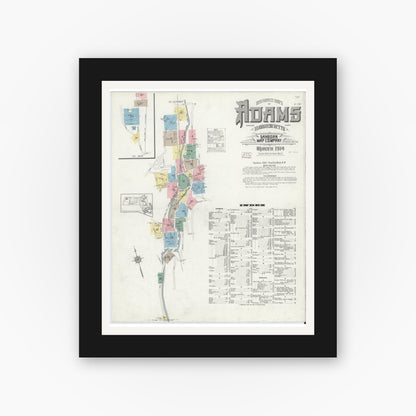 Old map wall art mockup — black gallery frame with white mat — Sanborn Fire Insurance Map from Adams, Berkshire County, Massachusetts (1914), Sheet #0001