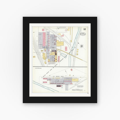 Old map wall art mockup — black gallery frame with white mat — Sanborn Fire Insurance Map from Scottdale, Westmoreland County, Pennsylvania (1908), Sheet #0012