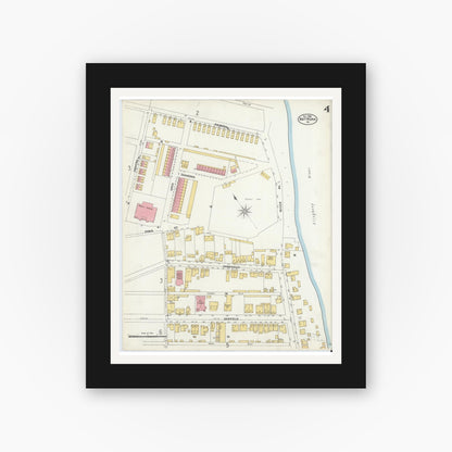 Old map wall art mockup — black gallery frame with white mat — Sanborn Fire Insurance Map from Natrona, Allegheny County, Pennsylvania (1906), Sheet #0004