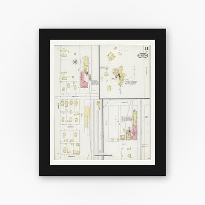 Old map wall art mockup — black gallery frame with white mat — Sanborn Fire Insurance Map from Kenosha, Kenosha County, Wisconsin (1894), Sheet #0011