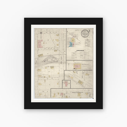 Old map wall art mockup — black gallery frame with white mat — Sanborn Fire Insurance Map from Alachua, Alachua County, Florida (1912), Sheet #0001
