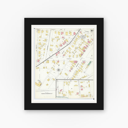 Old map wall art mockup — black gallery frame with white mat — Sanborn Fire Insurance Map from Tiffin, Seneca County, Ohio (1908), Sheet #0010