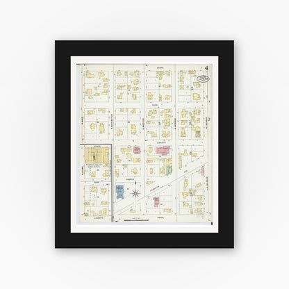 Old map wall art mockup — black gallery frame with white mat — Sanborn Fire Insurance Map from Lapeer, Lapeer County, Michigan (1898), Sheet #0004