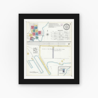Old map wall art mockup — black gallery frame with white mat — Sanborn Fire Insurance Map from Two Harbors, Lake County, Minnesota (1907) - Complete Map Set