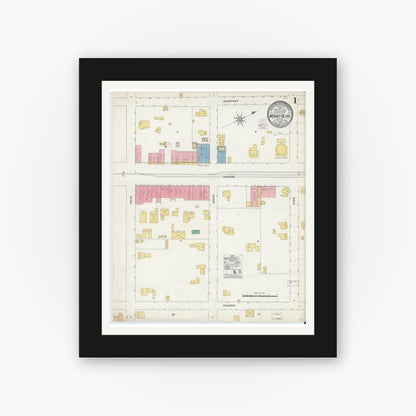 Old map wall art mockup — black gallery frame with white mat — Sanborn Fire Insurance Map from Mount Olive, Wayne County, North Carolina (1905) - Complete Map Set