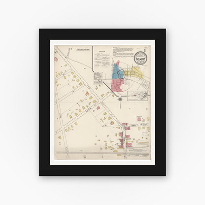 Old map wall art mockup — black gallery frame with white mat — Sanborn Fire Insurance Map from Belmont, Gaston County, North Carolina (1922) - Complete Map Set