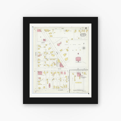 Old map wall art mockup — black gallery frame with white mat — Sanborn Fire Insurance Map from Fostoria, Seneca, Hancock, And Wood Counties, Ohio (1896), Sheet #0002