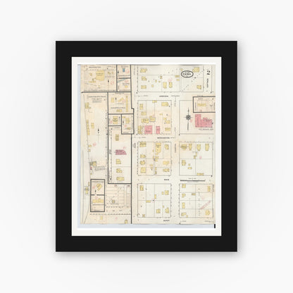 Old map wall art mockup — black gallery frame with white mat — Sanborn Fire Insurance Map from Exira, Audubon County, Iowa (1932), Sheet #0002