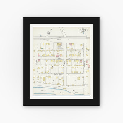 Old map wall art mockup — black gallery frame with white mat — Sanborn Fire Insurance Map from Latrobe, Westmoreland County, Pennsylvania (1892), Sheet #0007