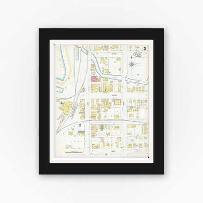 Old map wall art mockup — black gallery frame with white mat — Sanborn Fire Insurance Map from Boyne City, Charlevoix County, Michigan (1901), Sheet #0003