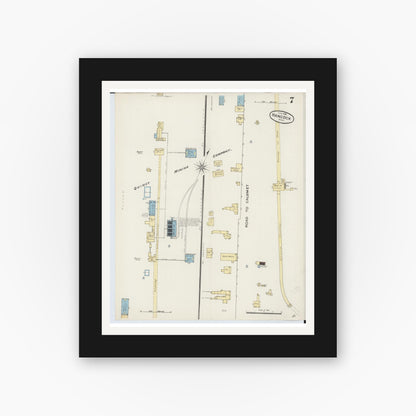 Old map wall art mockup — black gallery frame with white mat — Sanborn Fire Insurance Map from Houghton, Houghton County, Michigan (1888), Sheet #0007