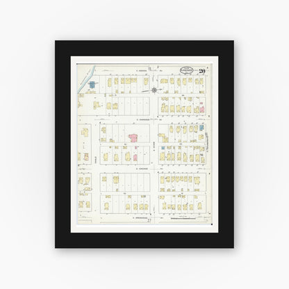 Old map wall art mockup — black gallery frame with white mat — Sanborn Fire Insurance Map from Kankakee, Kankakee County, Illinois (1914), Sheet #0020