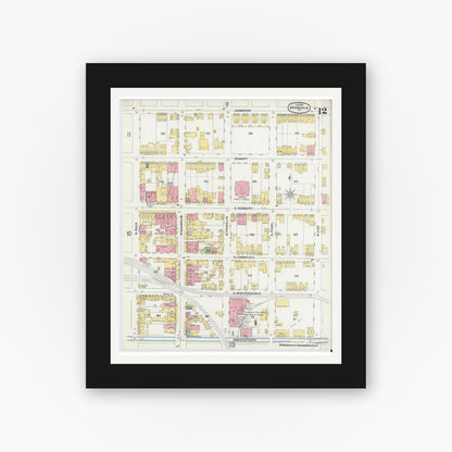 Old map wall art mockup — black gallery frame with white mat — Sanborn Fire Insurance Map from Shamokin, Northumberland County, Pennsylvania (1896), Sheet #0012