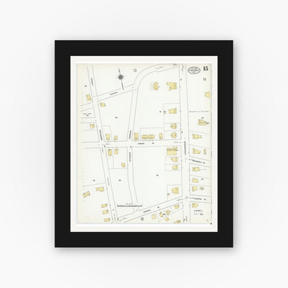 Old map wall art mockup — black gallery frame with white mat — Sanborn Fire Insurance Map from Chicopee, Hampden County, Massachusetts (1910), Sheet #0015