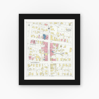 Old map wall art mockup — black gallery frame with white mat — Sanborn Fire Insurance Map from Saint Paris, Champaign County, Ohio (1927), Sheet #0002