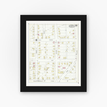 Old map wall art mockup — black gallery frame with white mat — Sanborn Fire Insurance Map from Freeport, Stephenson County, Illinois (1910), Sheet #0028